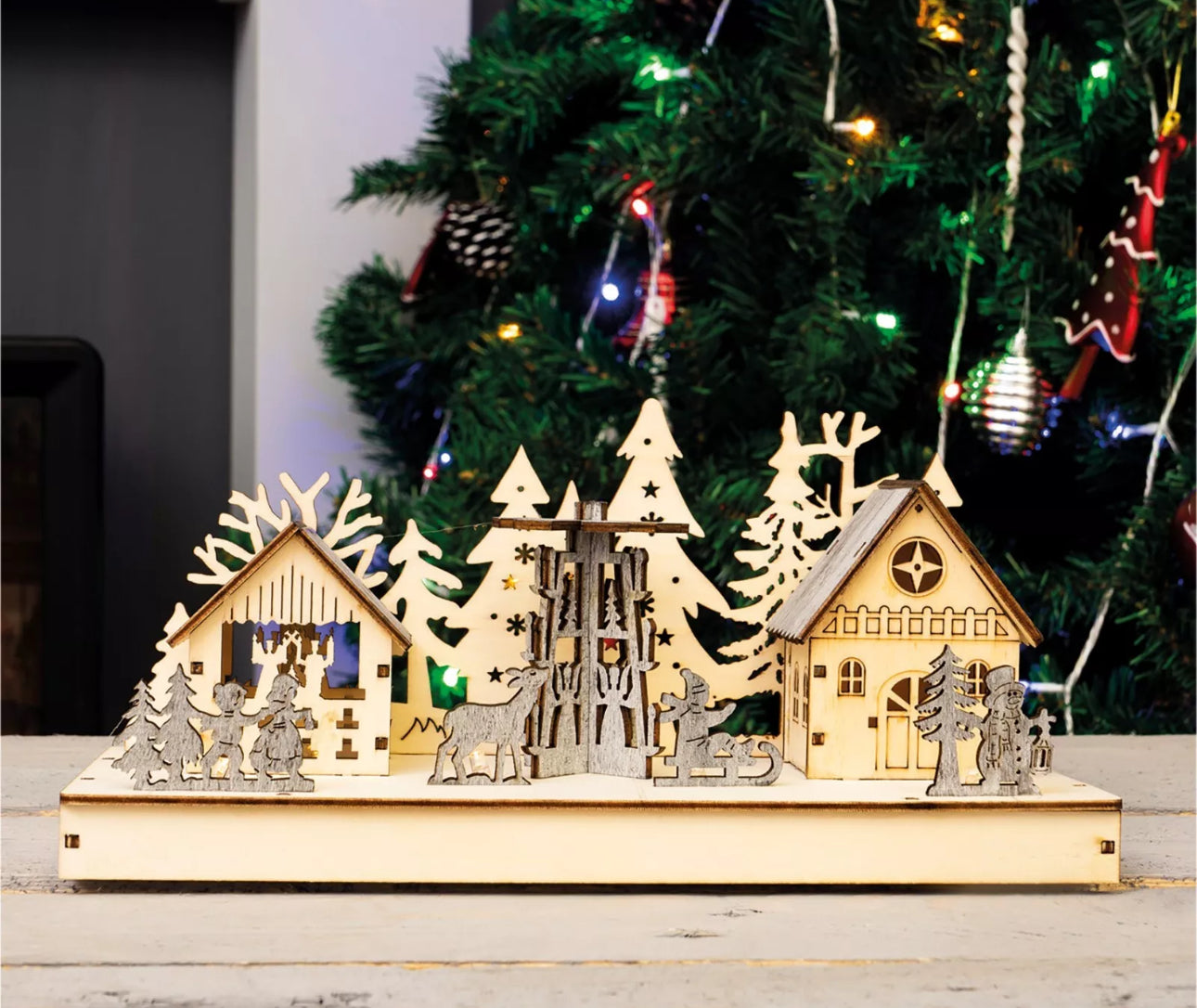 Light Up Wooden Festive Village Scene