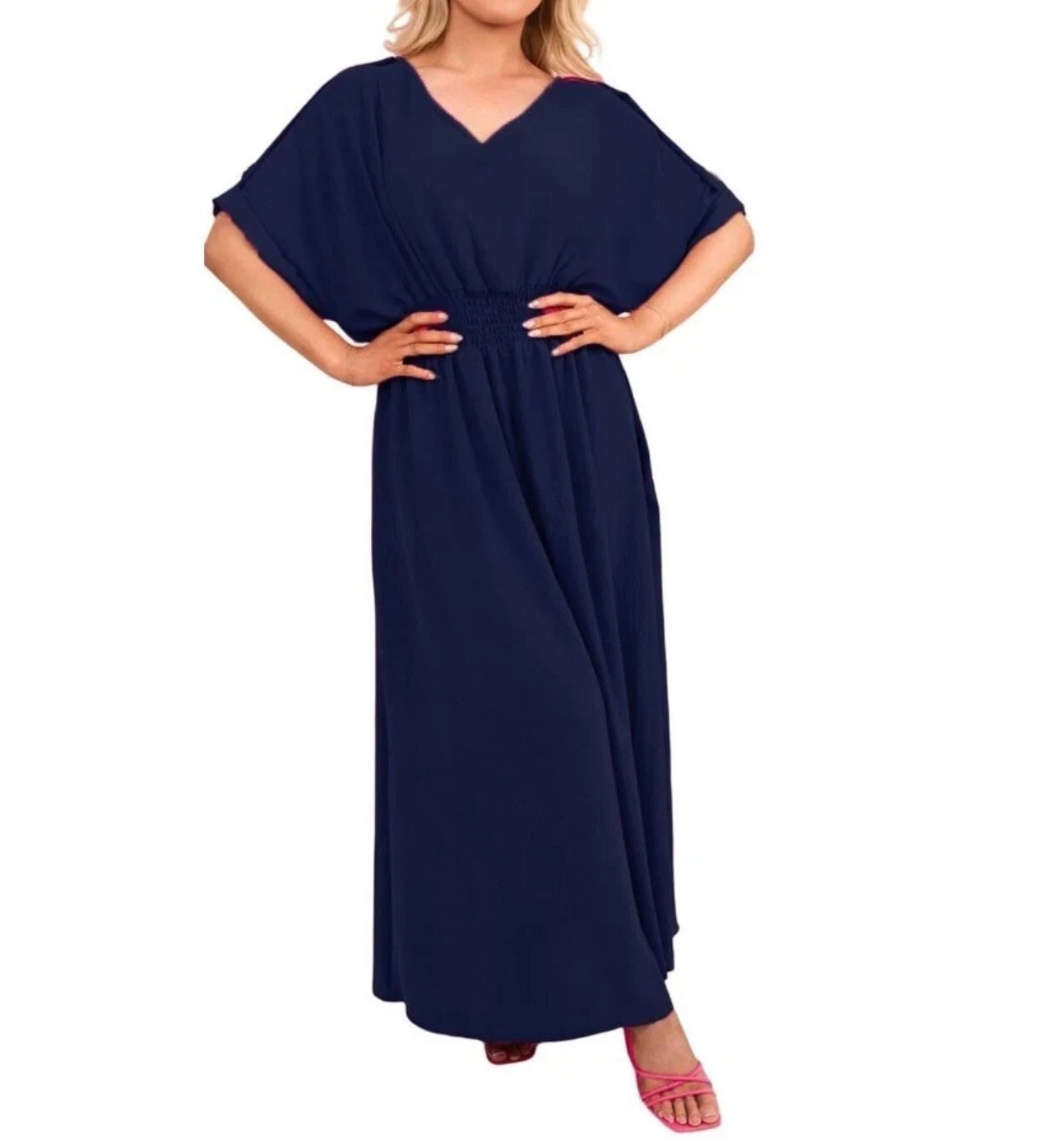 V-Neck Sheering Maxi Dress