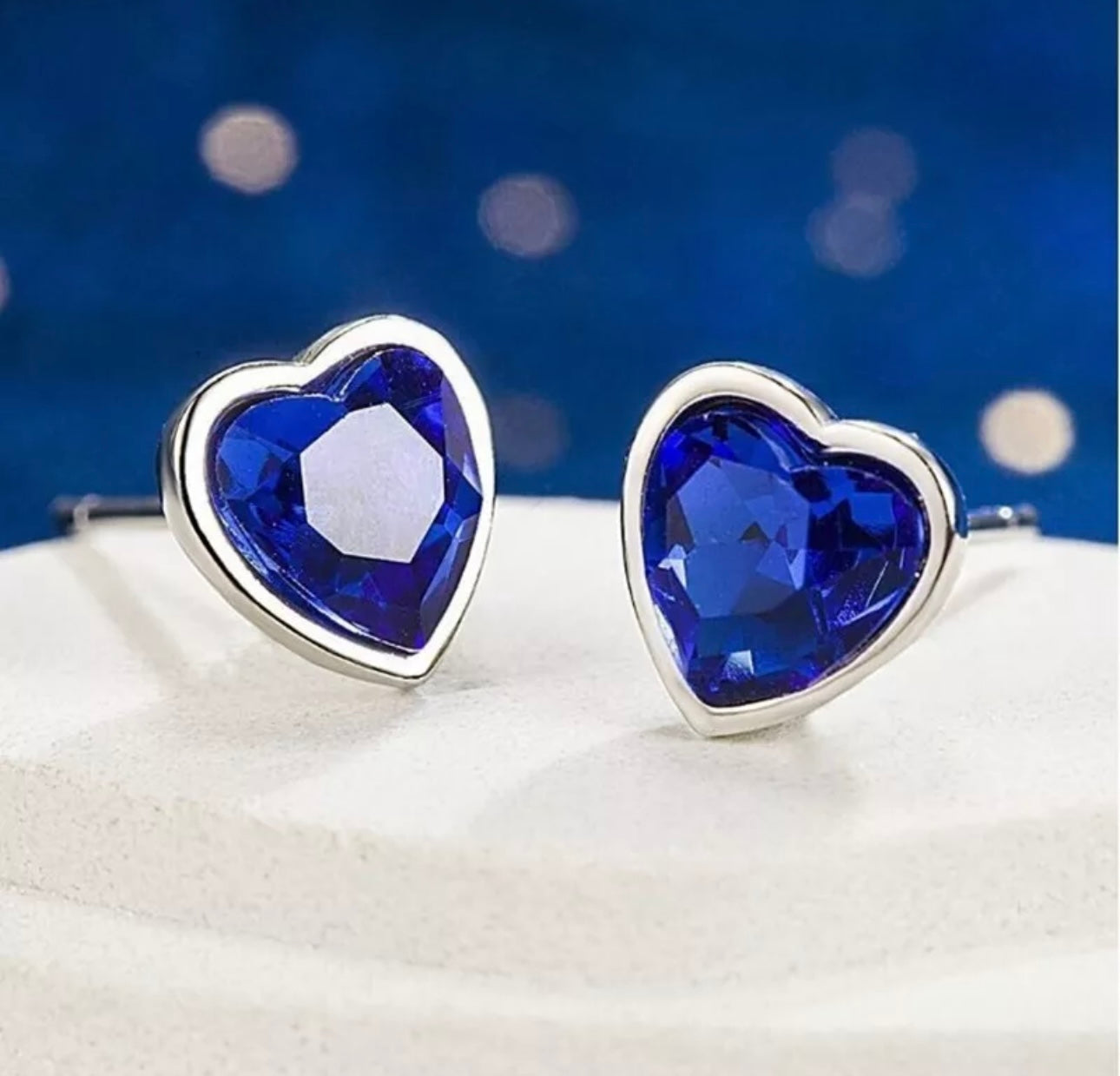 Blue Crystal Ocean Heart Earrings