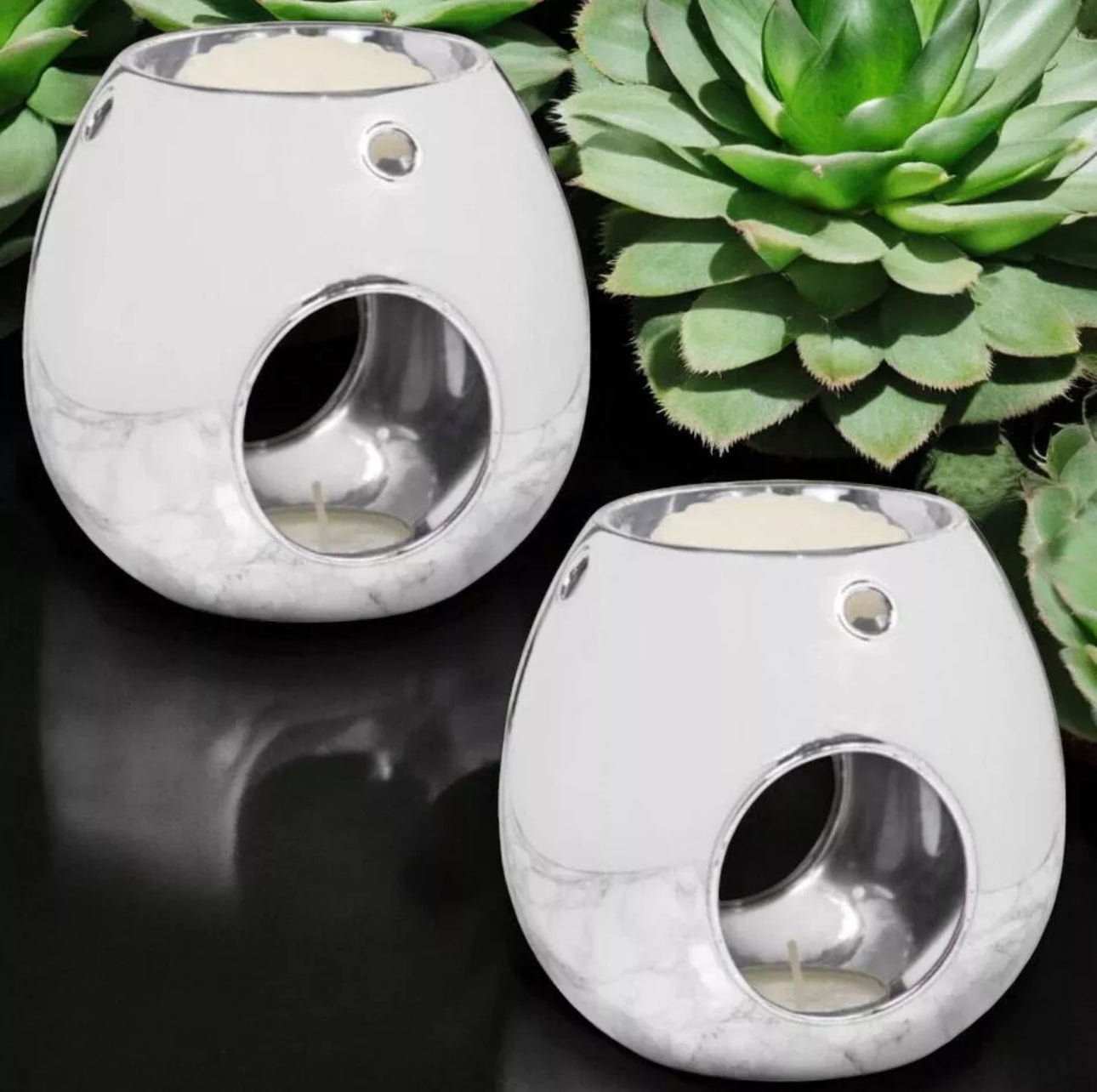 2pk Round Silver Glass Wax Melters