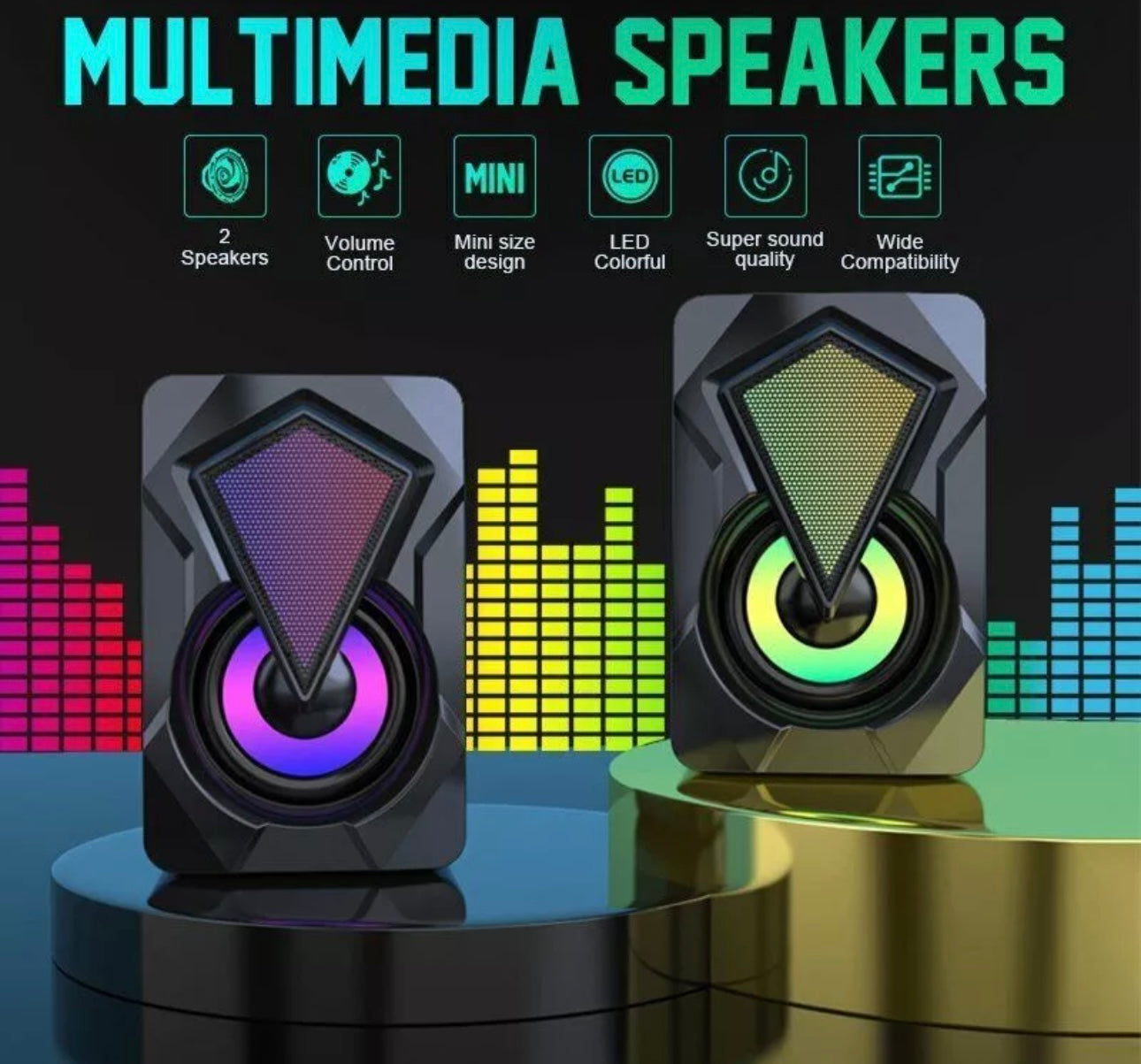 2pc Portable Multimedia Speakers For Gaming