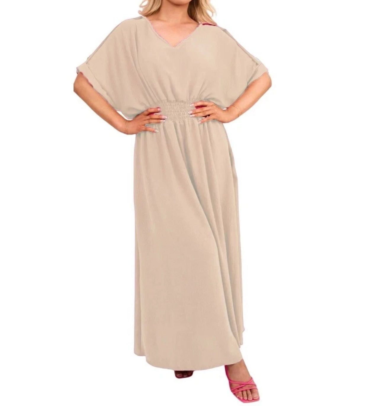 V-Neck Sheering Maxi Dress