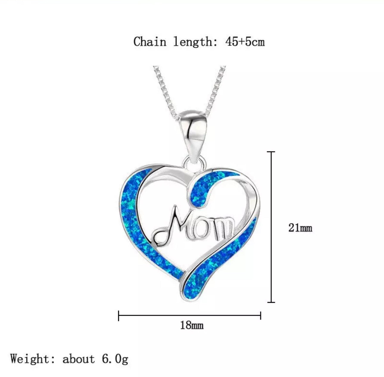 Silver Plated Blue Mom Heart Necklace