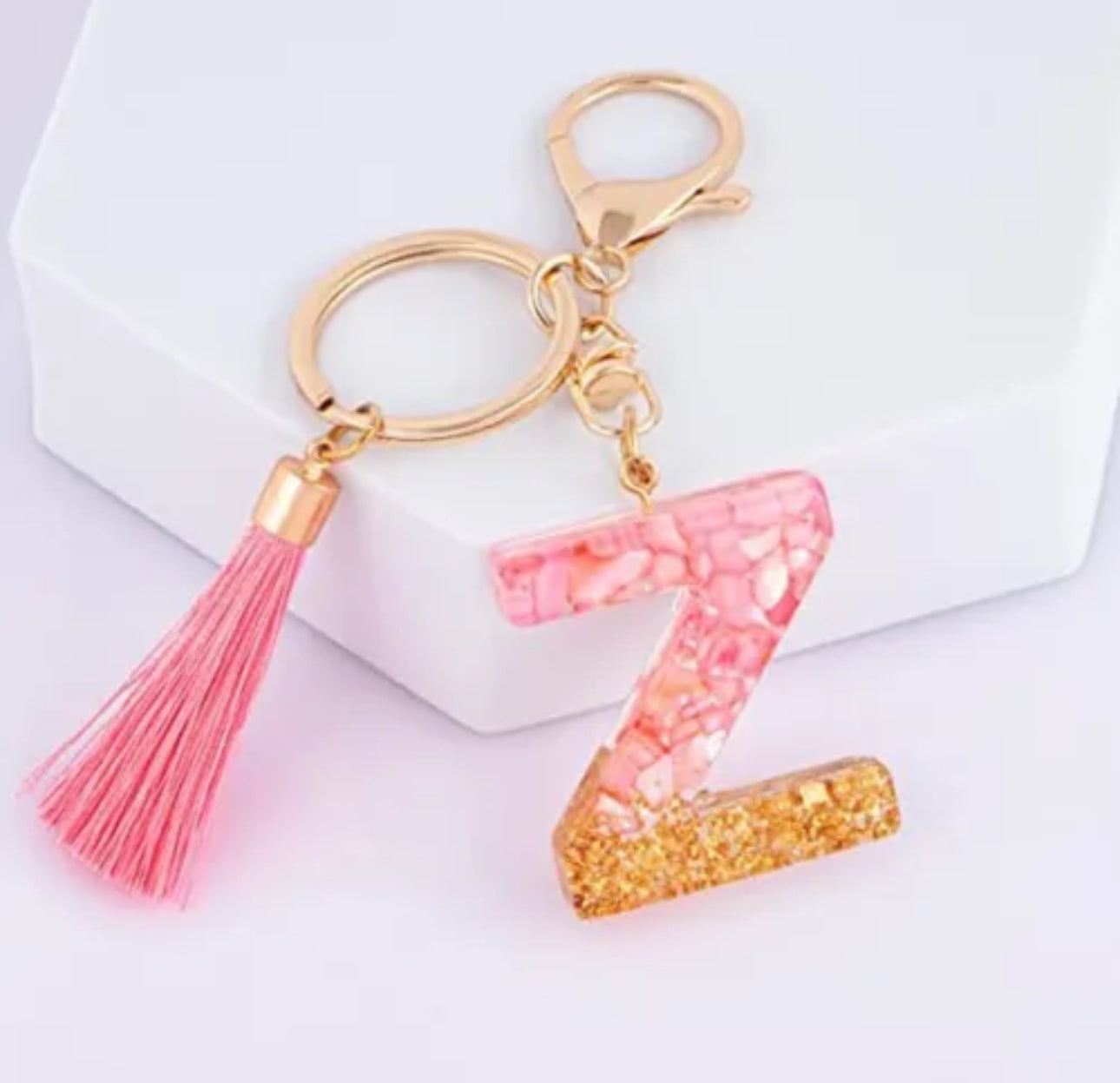 Pink/Gold Resin Initial Keyring