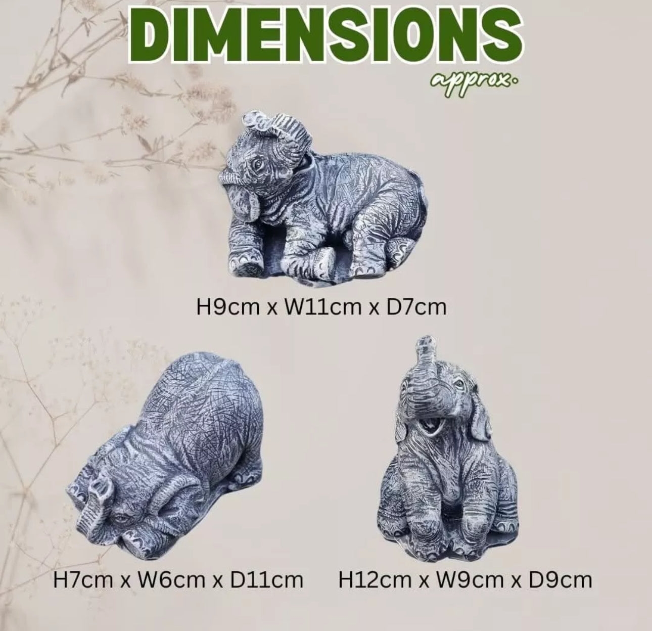 Set of 3 Stone Effect Jolly Elephants