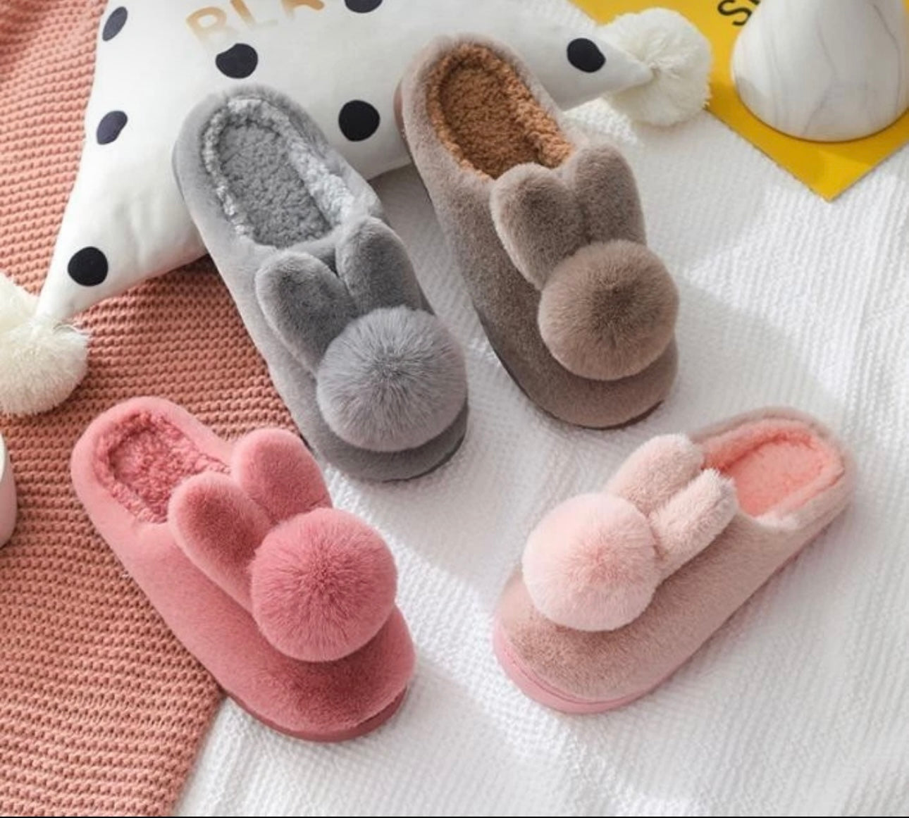 Ladies Plush Bunny Eared Slippers
