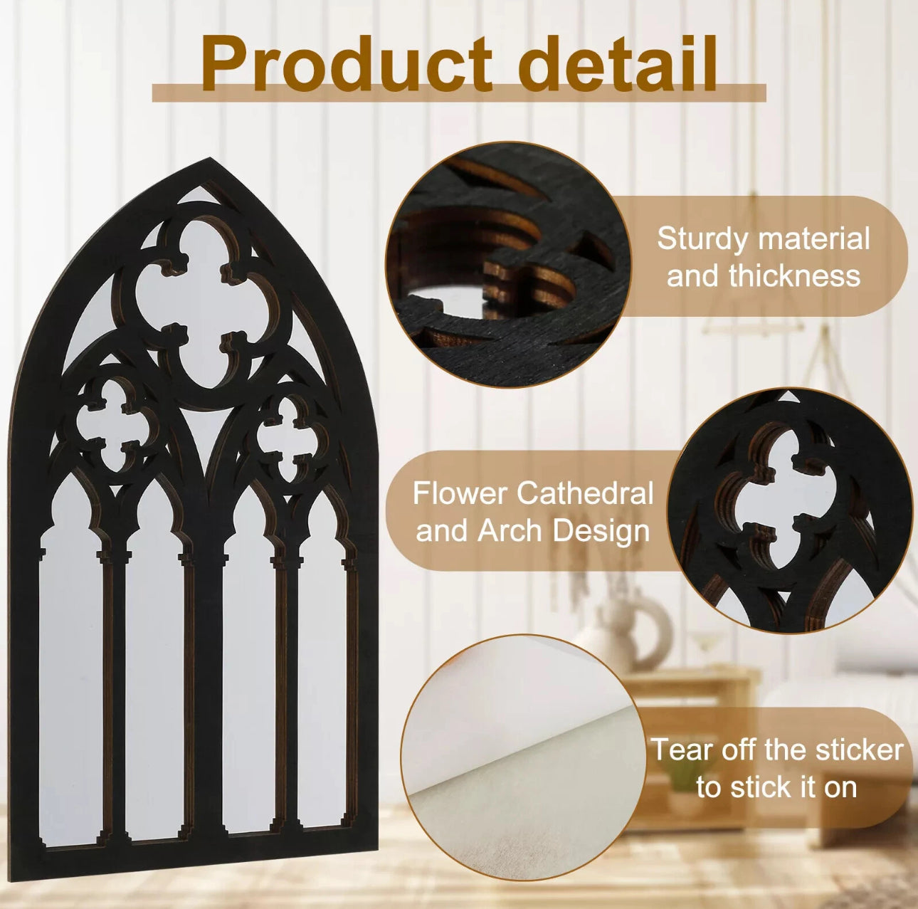 3pc Gothic Arched Window Style Mirrors