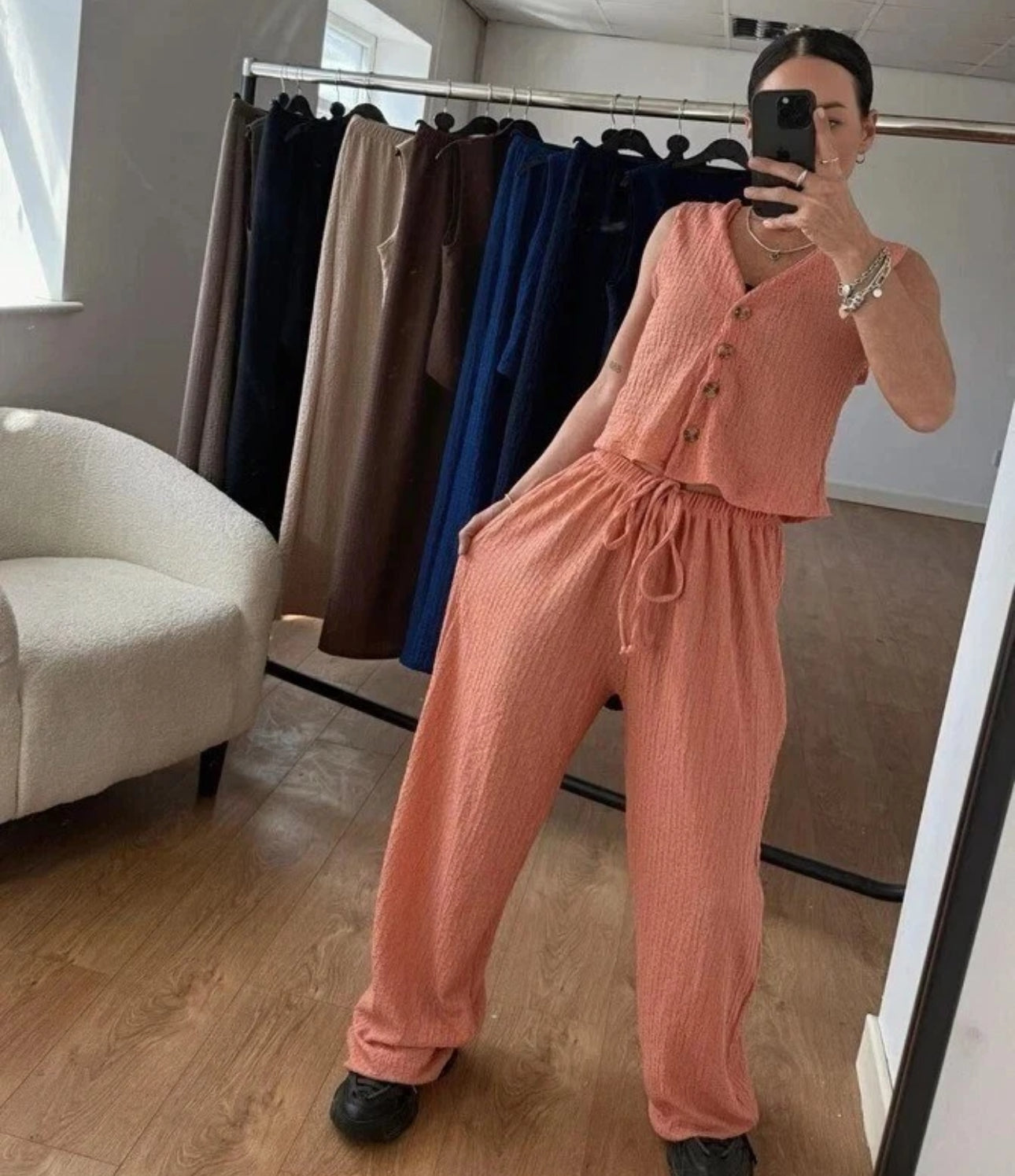 V-Neck Waffle Knit Co-ord Set