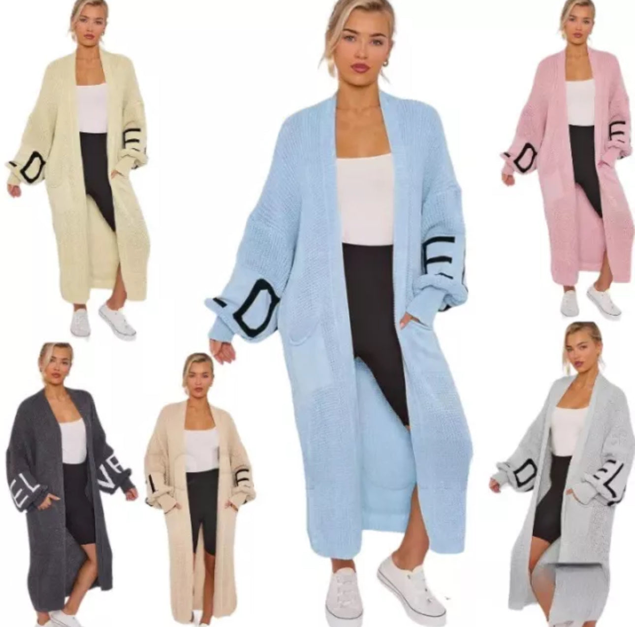 Love Print Long Balloon Sleeve Cardigan