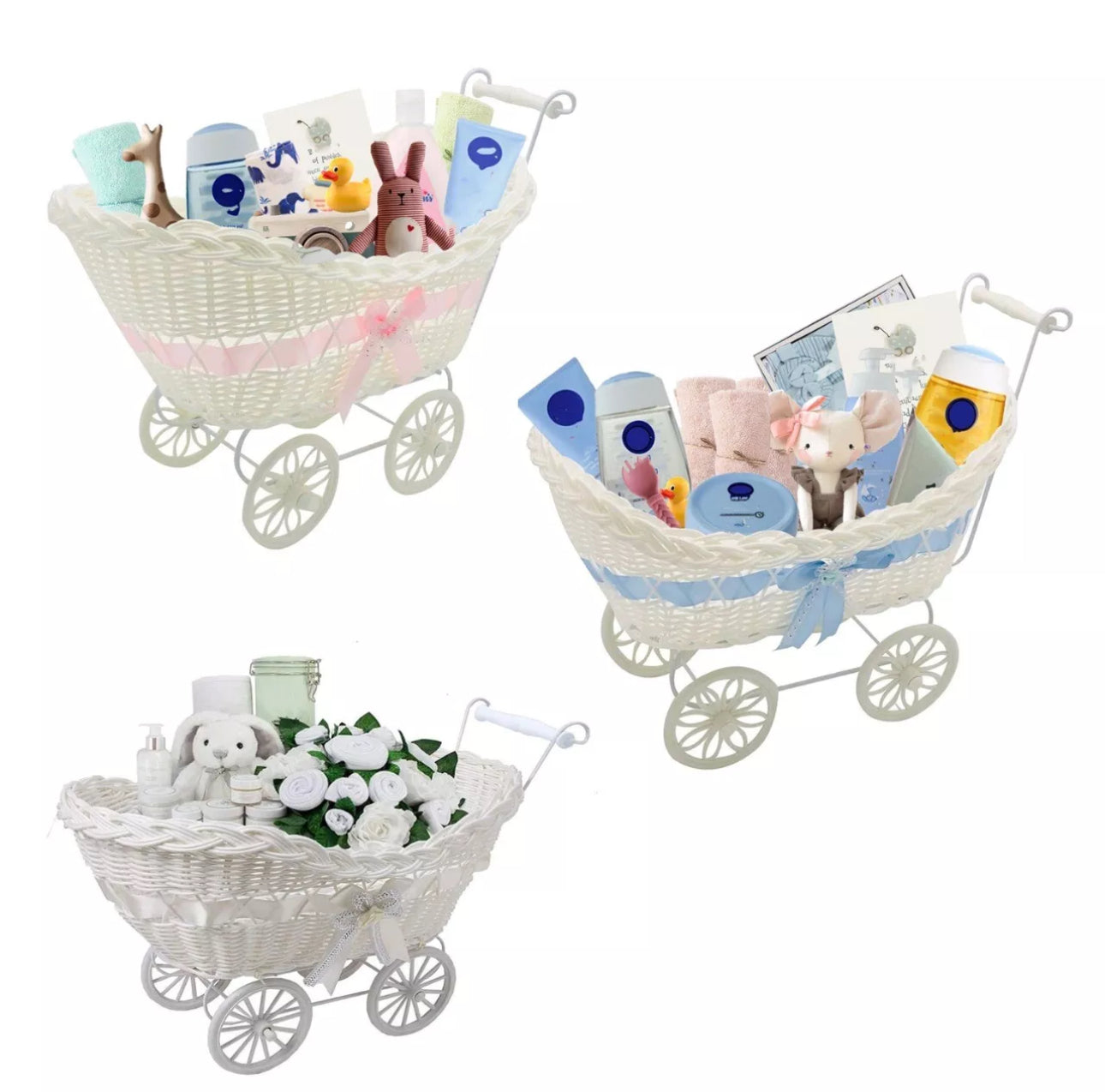 Pram Shaped Wicker Basket For Hampers (Basket only)