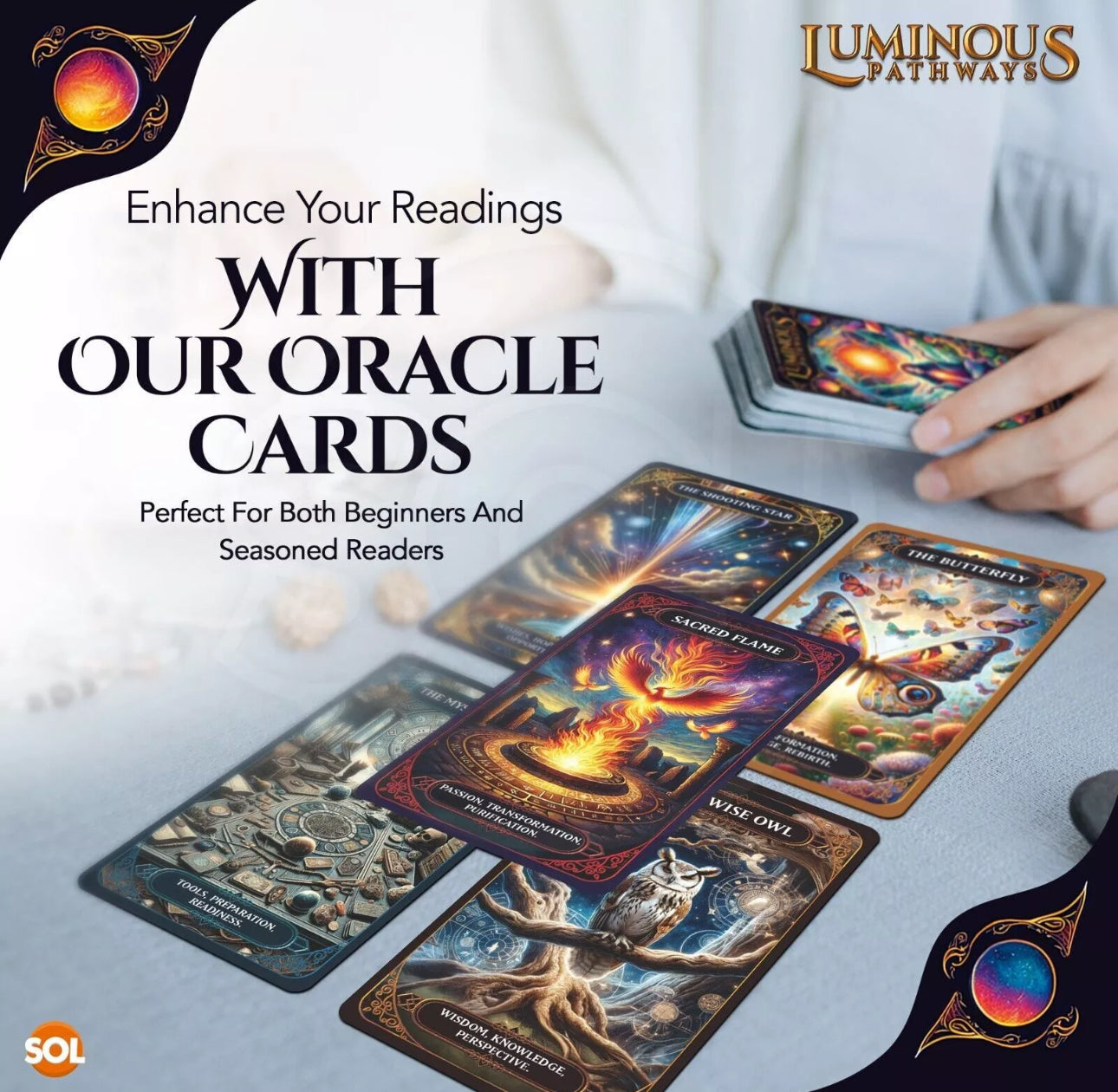 60pc Luminous Pathways Oracle Cards & Guide Book