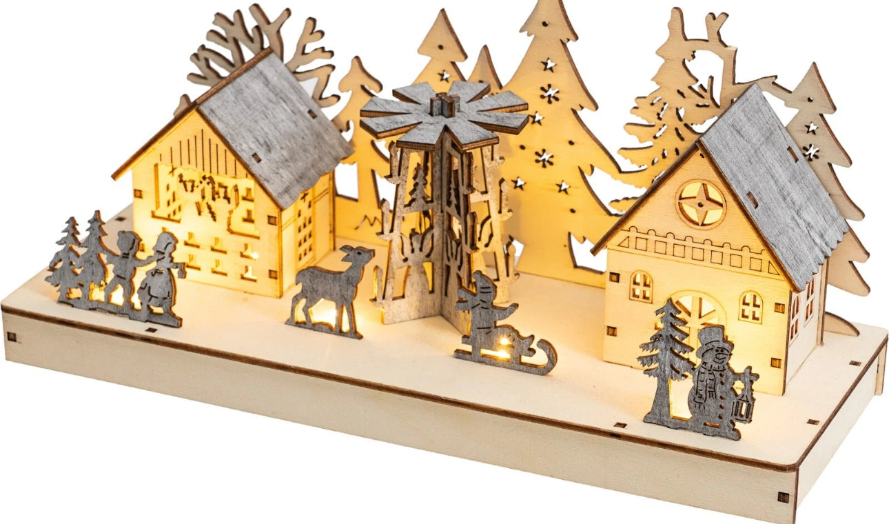 Light Up Wooden Festive Village Scene