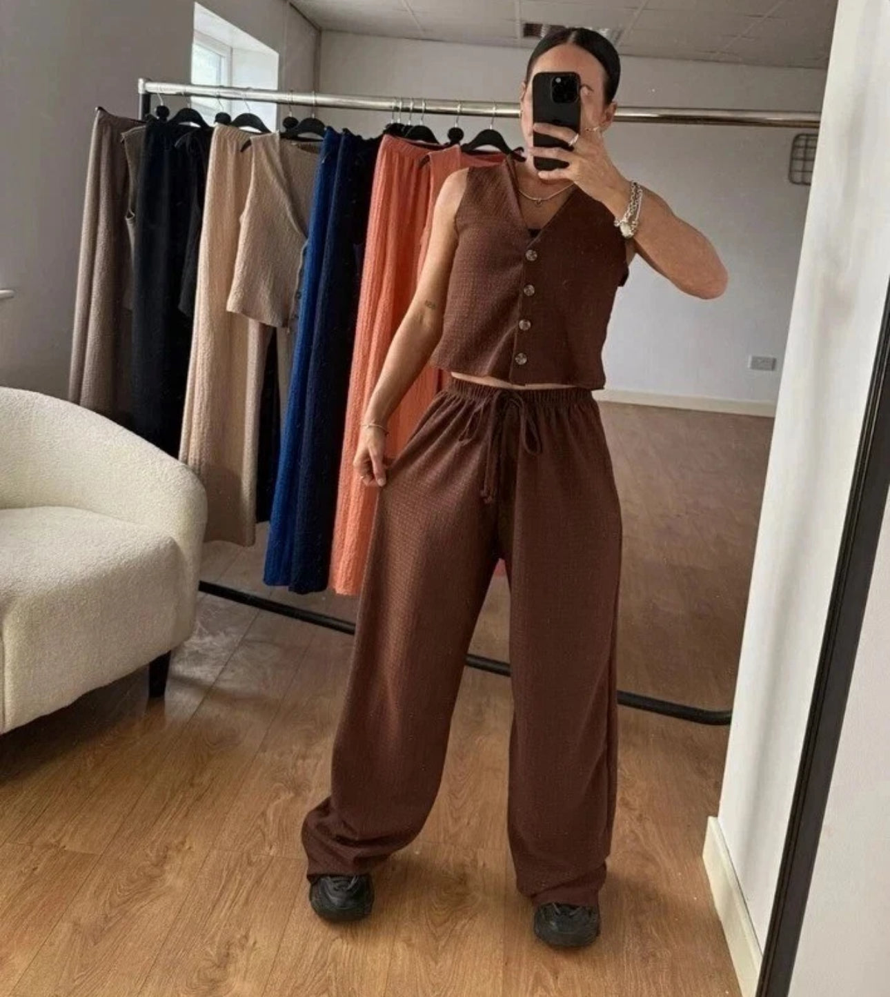 V-Neck Waffle Knit Co-ord Set