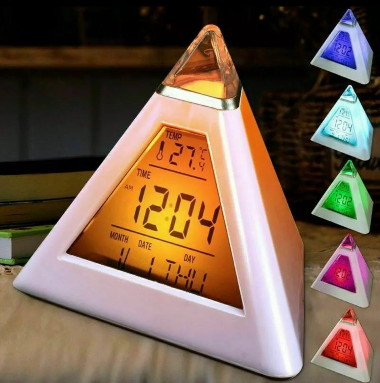 7 LED Colour Changing Pyramid Alarm Clock