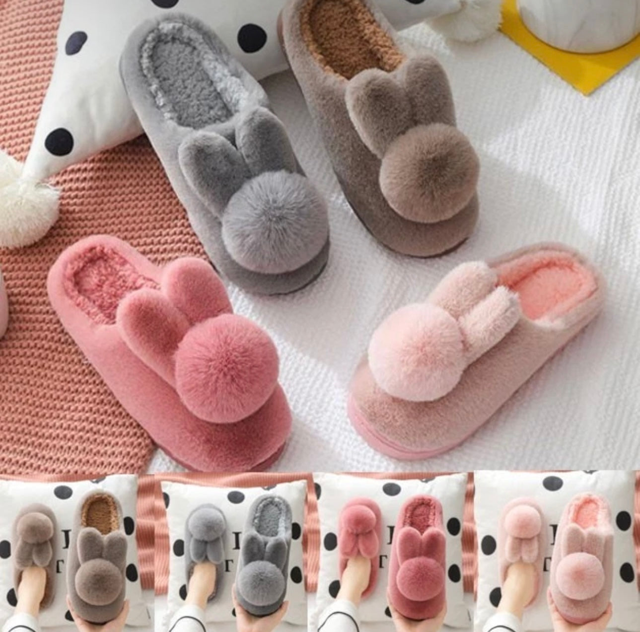 Ladies Plush Bunny Eared Slippers