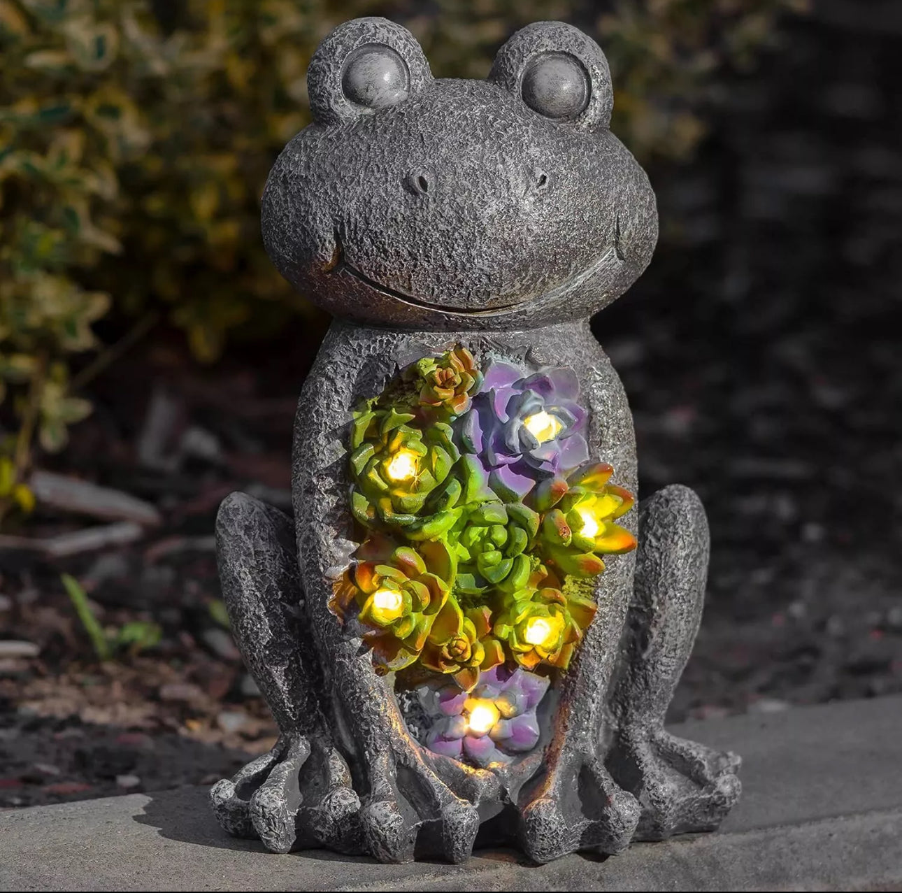 Solar Floral Frog Statue