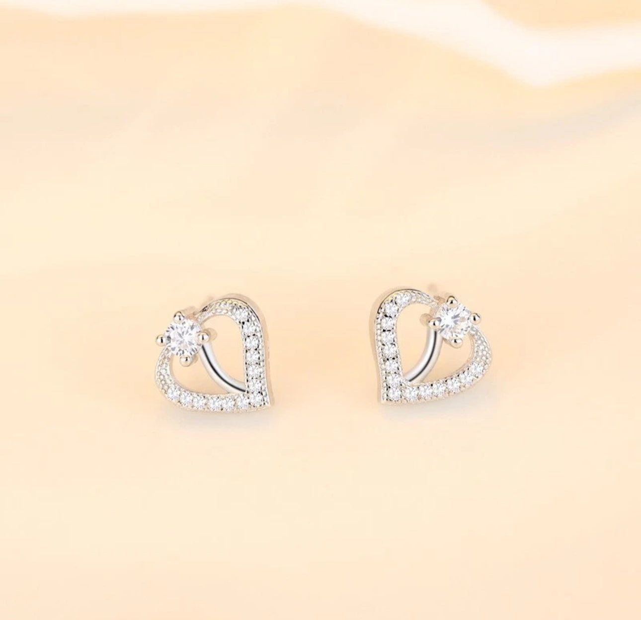 Silver Gemstone Heart Earrings