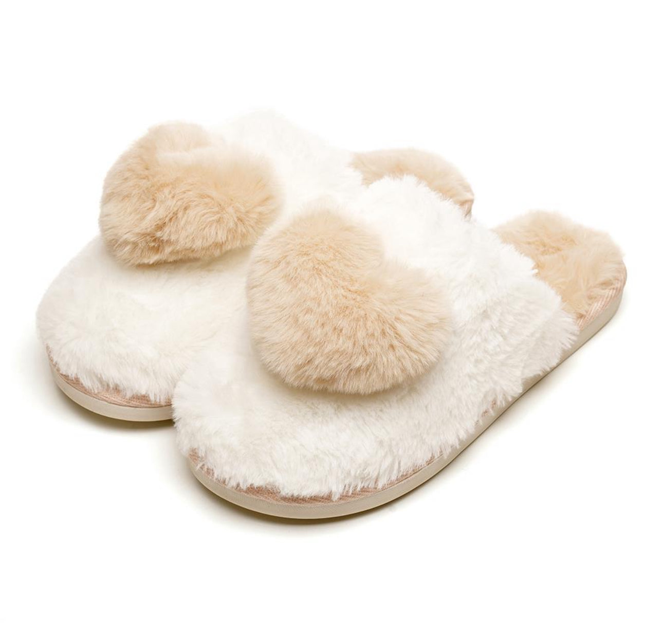 Ladies Fluffy 3D Heart Mule Slippers