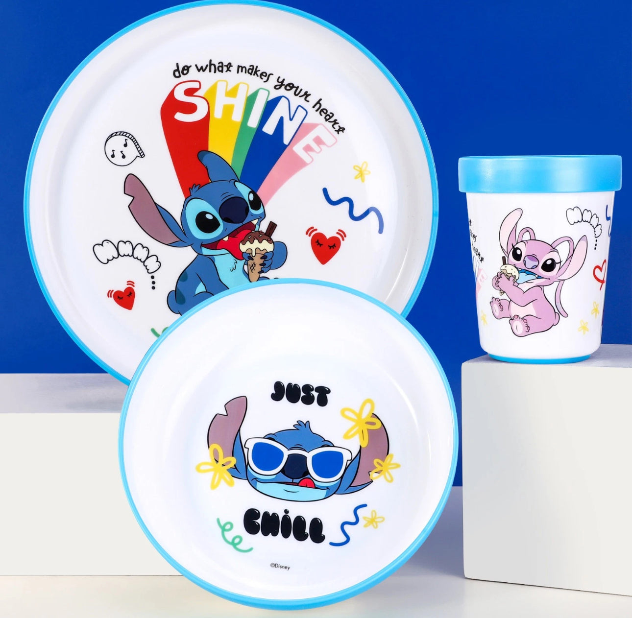 3pc Blue Alien Dinnerware Set