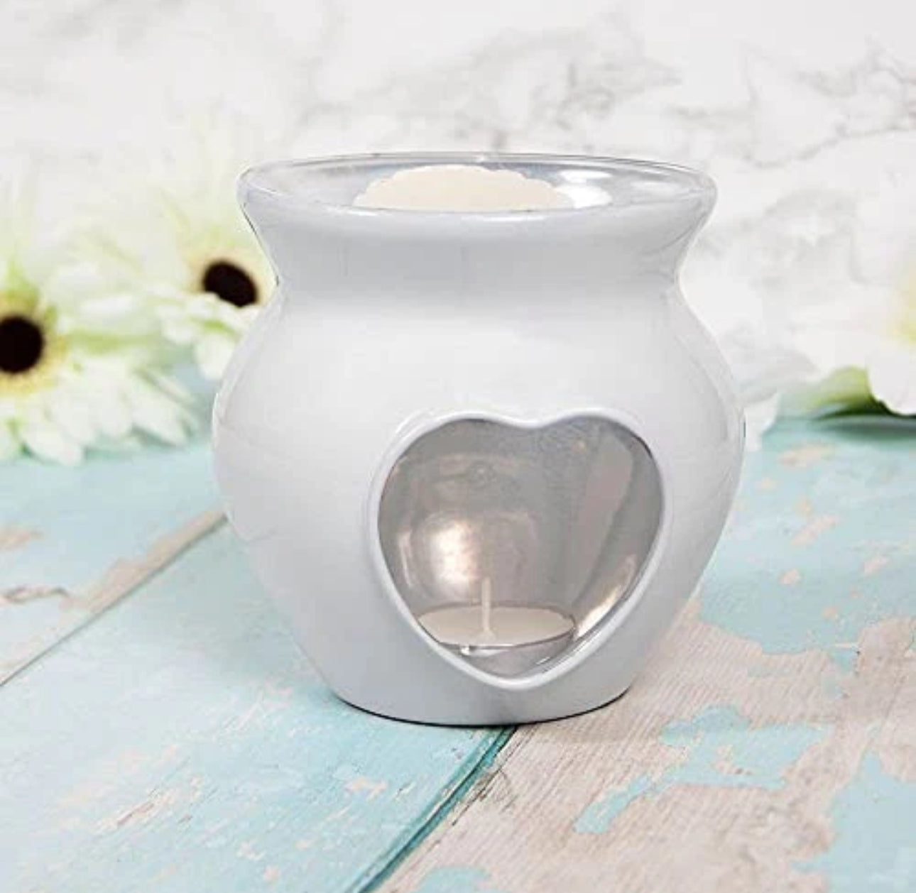 White Coated Heart Tea-light Wax Melter