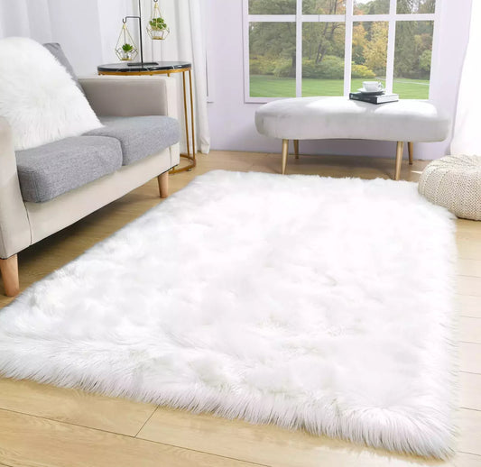 Fluffy White Sheepskin Style Rug