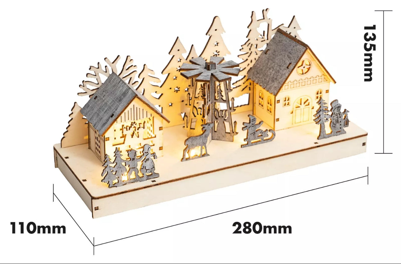 Light Up Wooden Festive Village Scene
