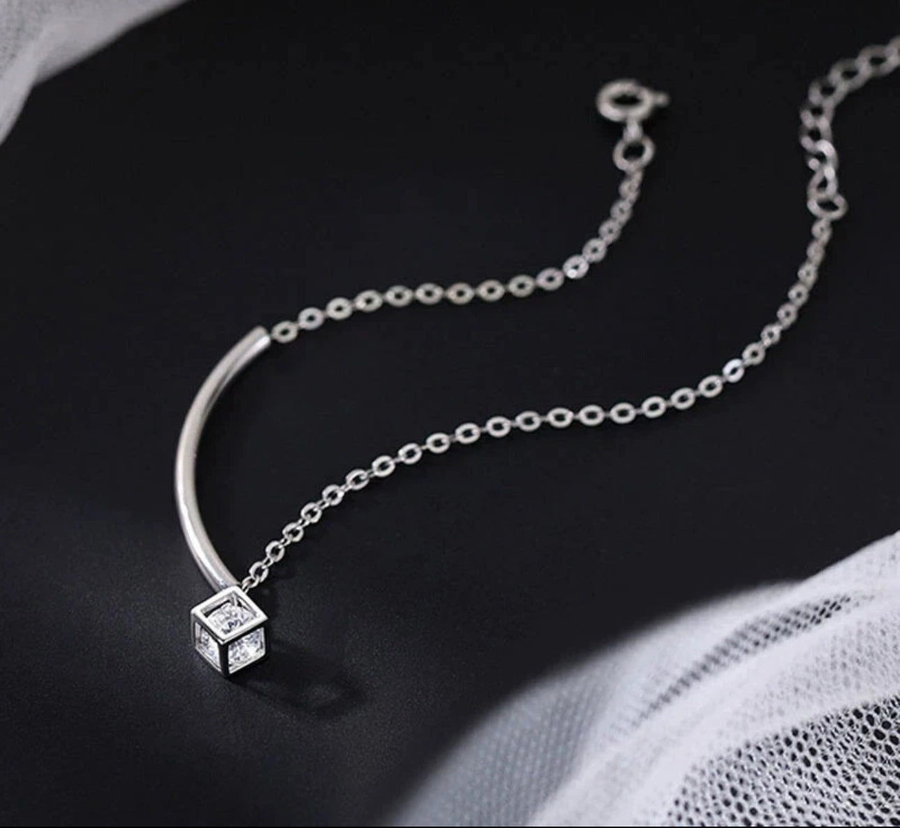 925 Sterling Silver Cube Chain Bracelet