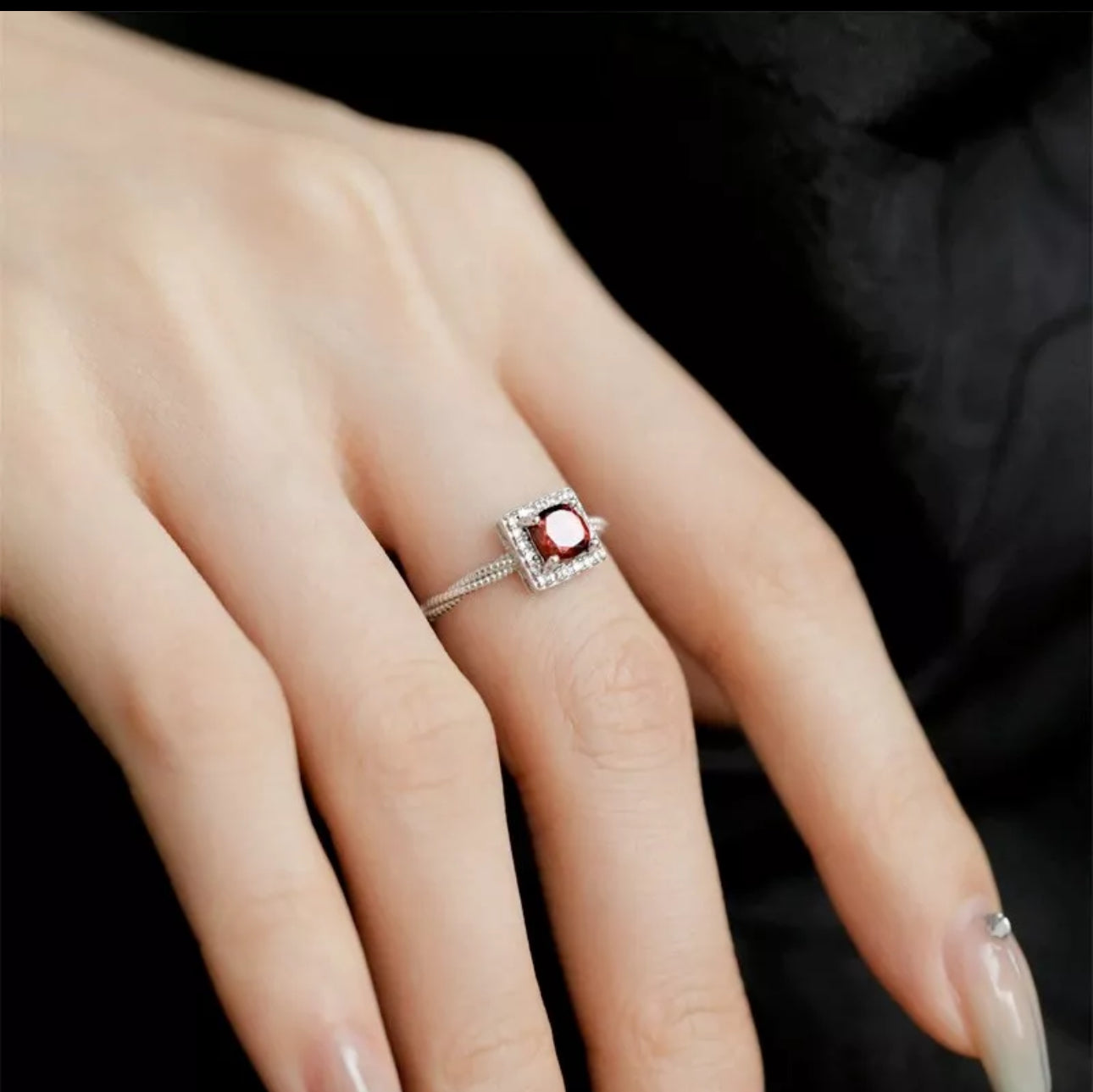 Square Ruby Crystal Ring