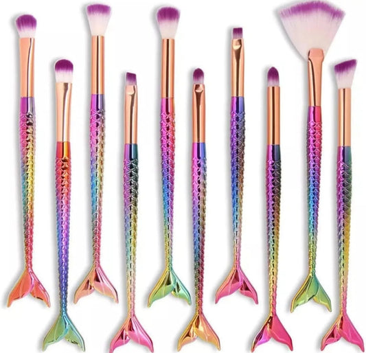 10pc 3D Rainbow Mermaid Make Up Brushes