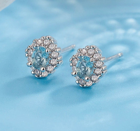 Sterling Silver Halo Gemstone Earrings