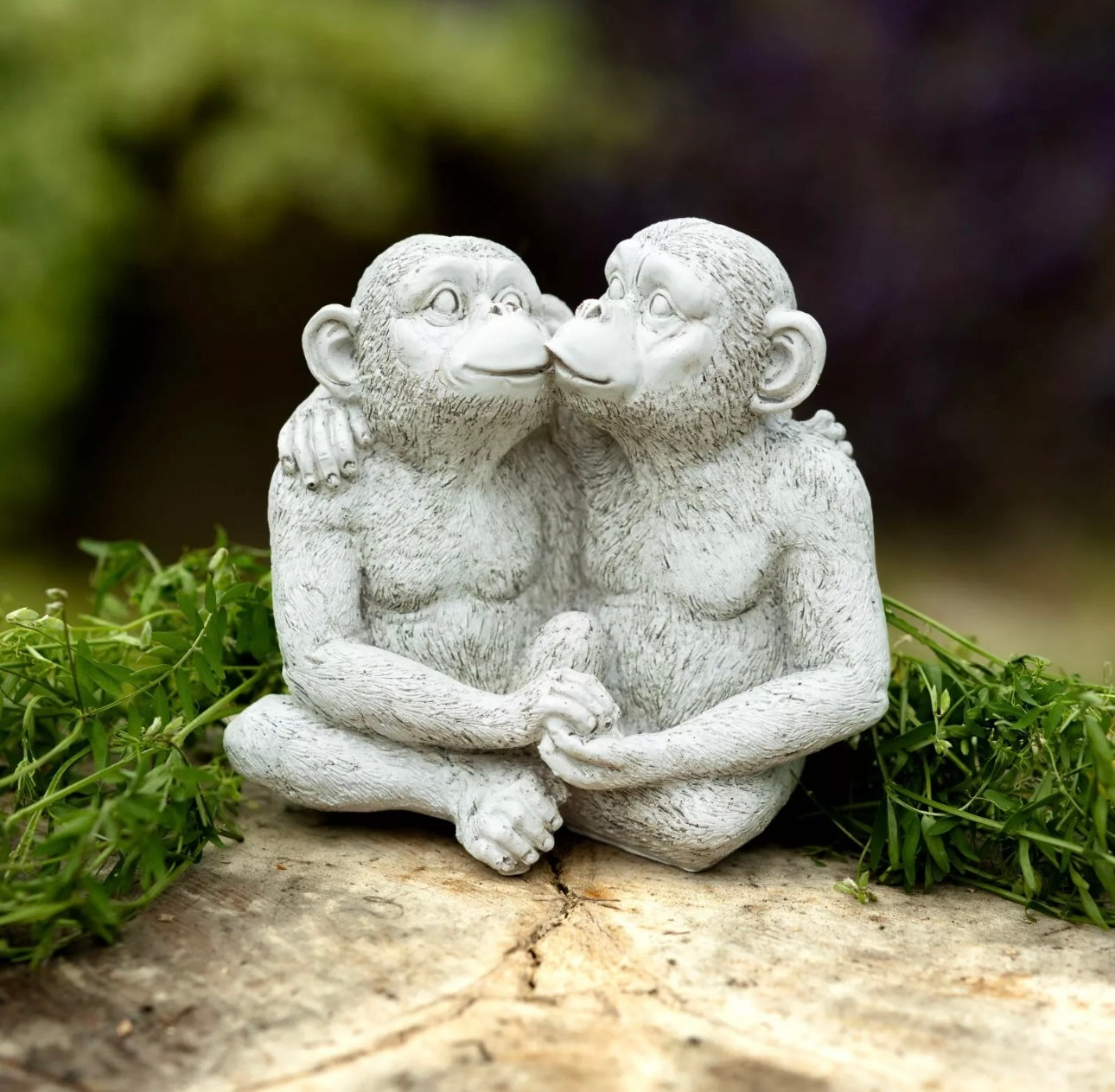 Large Stone Effect Kissing Monkey Statue