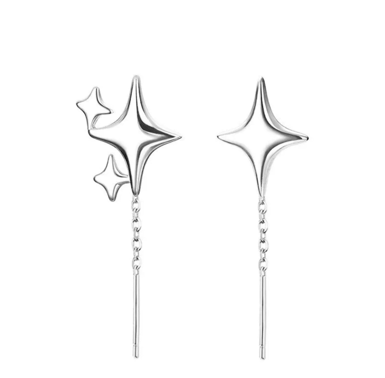 925 Sterling Silver Asymmetric Star Earrings