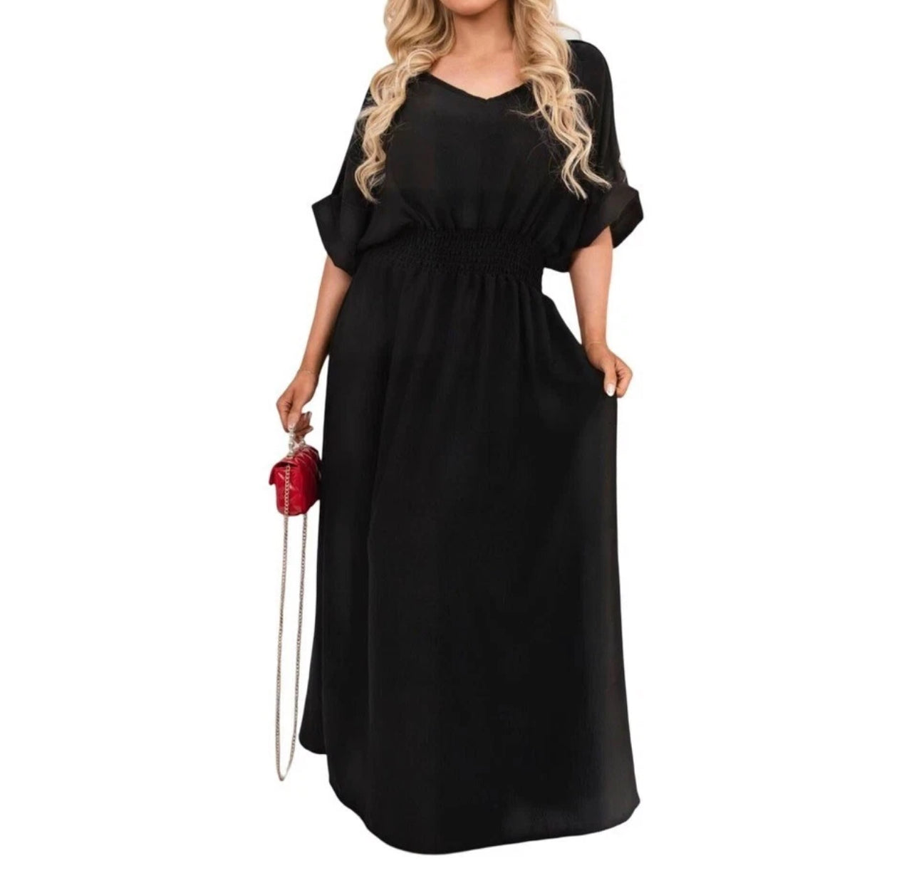 V-Neck Sheering Maxi Dress