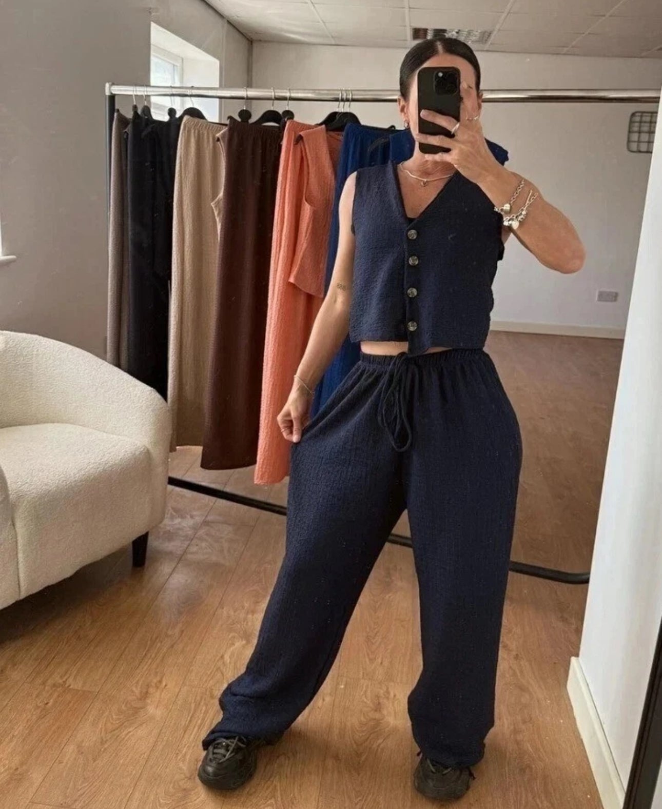 V-Neck Waffle Knit Co-ord Set