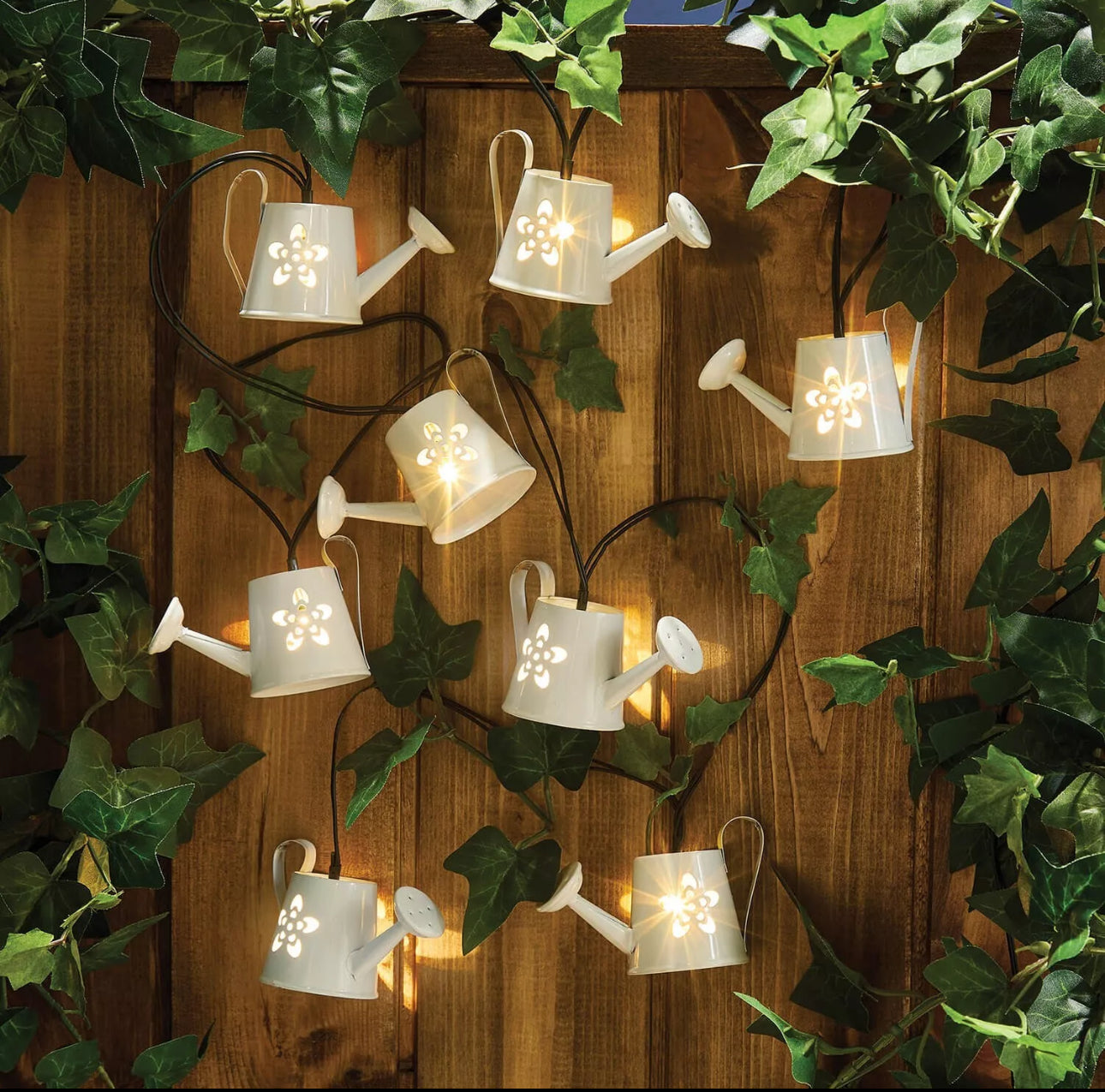 8pc Floral Cut Out Design Watering Can String Lights