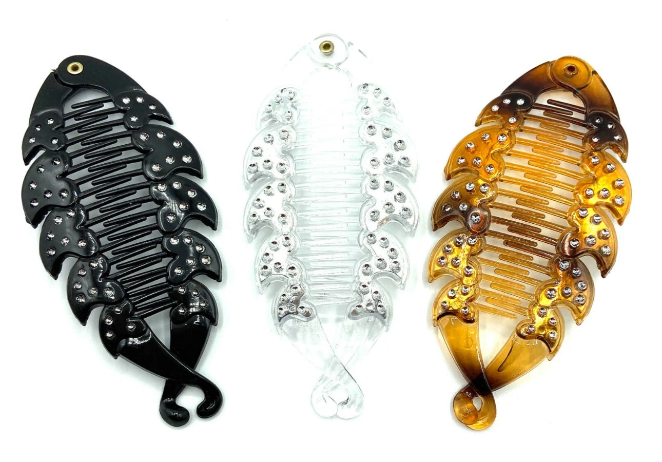 Set of 3 Crystal Fishtail Banana Hair Clips