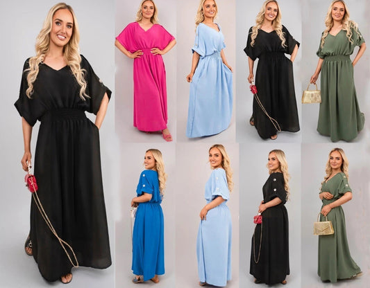 V-Neck Sheering Maxi Dress