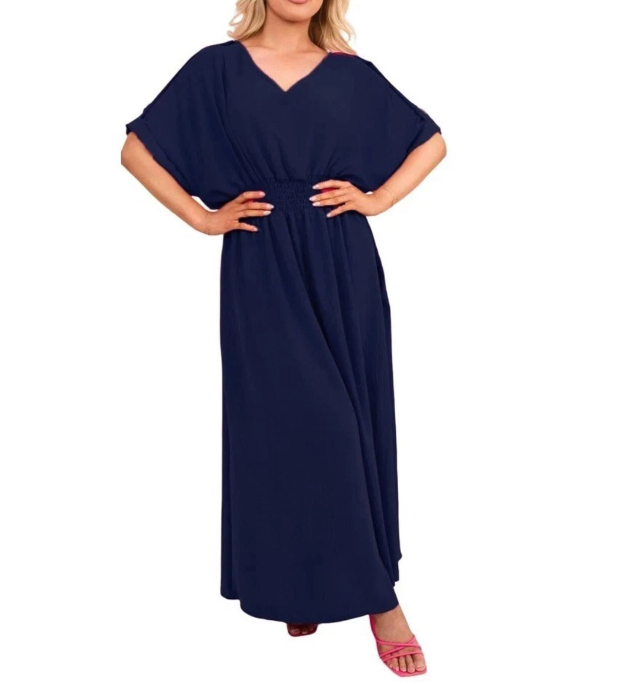 V-Neck Sheering Maxi Dress