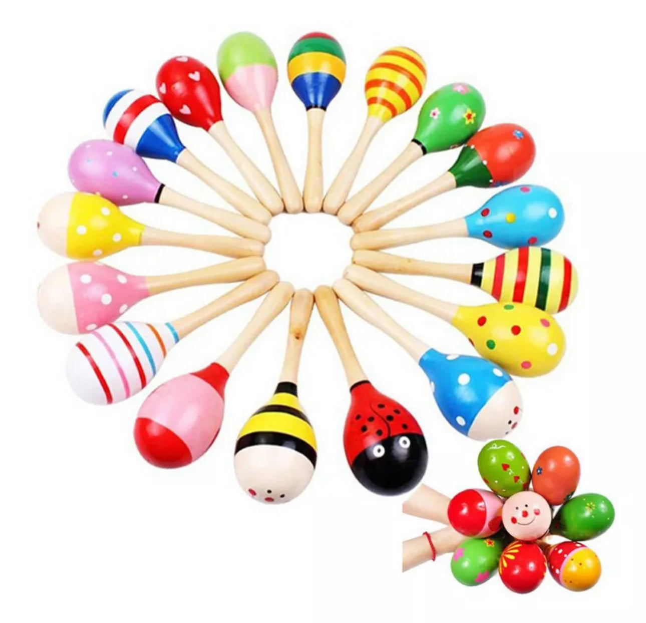 10pc Colourful Wooden Maracas Set