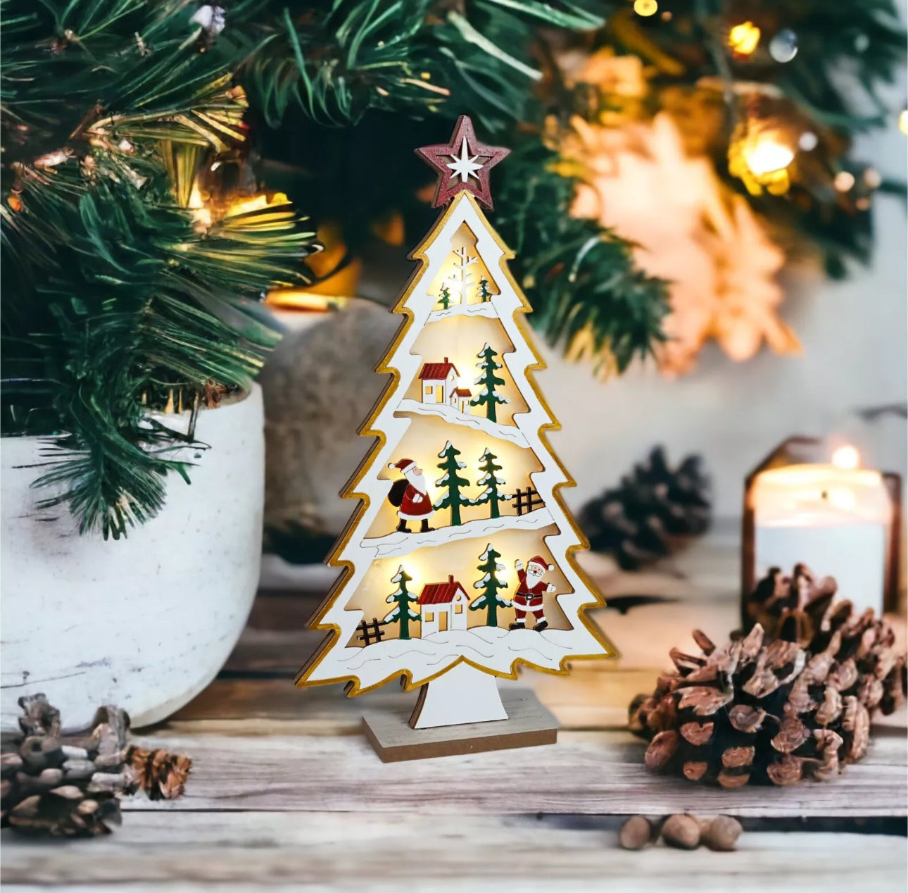 Light Up Christmas Tree Village Scene
