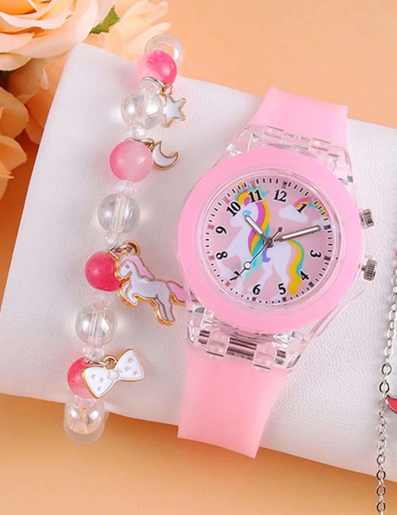 Girls 2pc Light Up Wrist Watch & Bracelet Gift Set