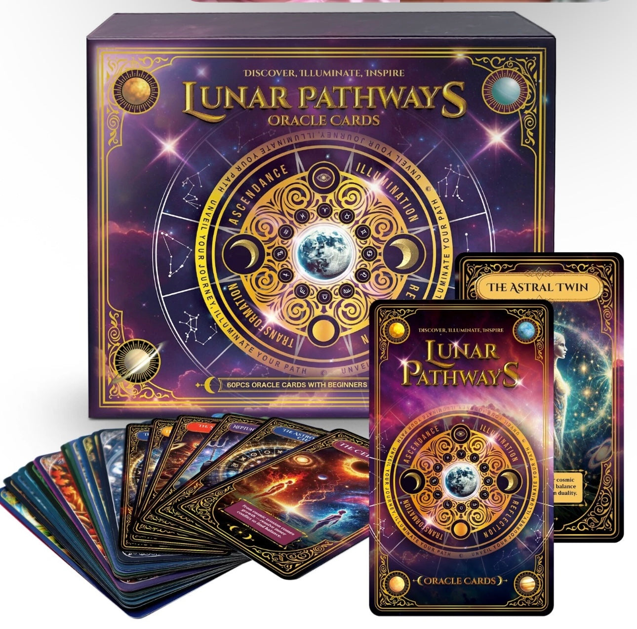 60pc Lunar Pathways Oracle Cards For Beginners