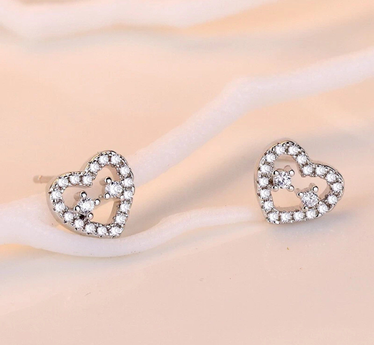 Silver Gemstone Heart Earrings