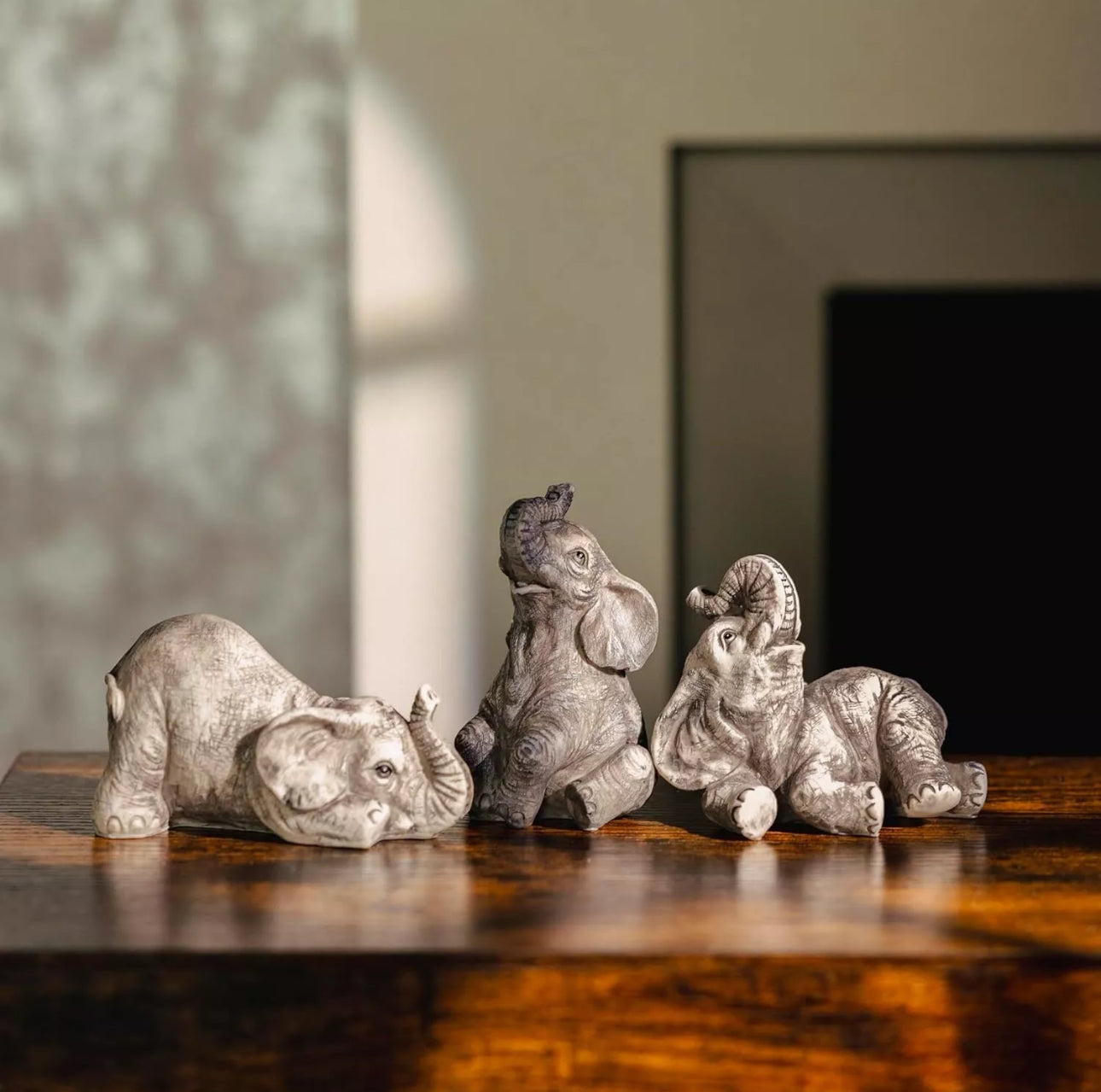 Set of 3 Stone Effect Jolly Elephants