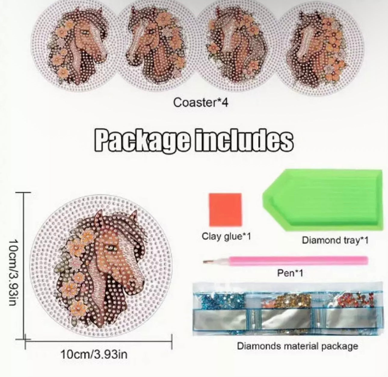 4pcs Horse Diamond Art Coasters