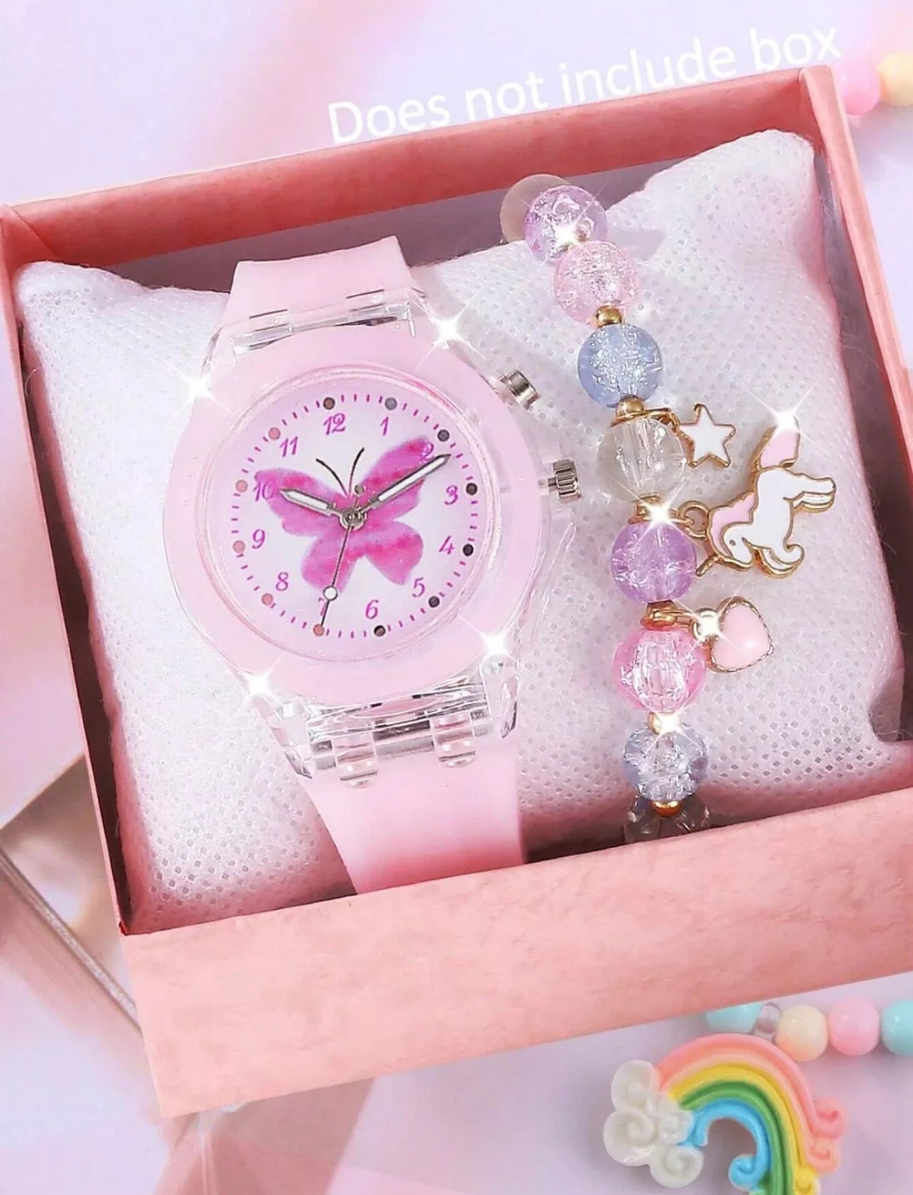 Girls 2pc Light Up Wrist Watch & Bracelet Gift Set