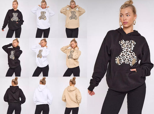 Oversized Leopard Print Teddy Hoodie