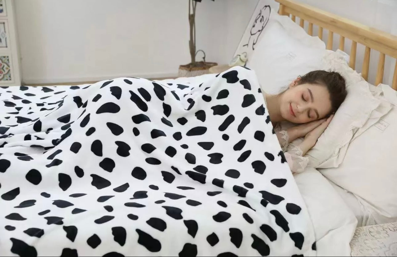 Cow Print Soft Fleece Hooded Blanket