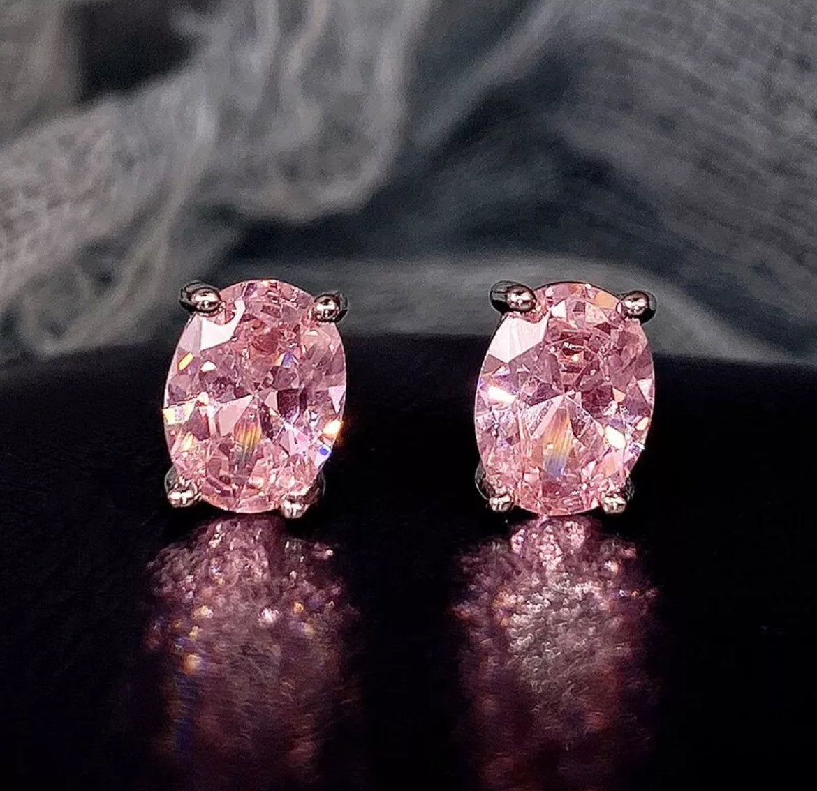 Pink Oval Crystal Earrings