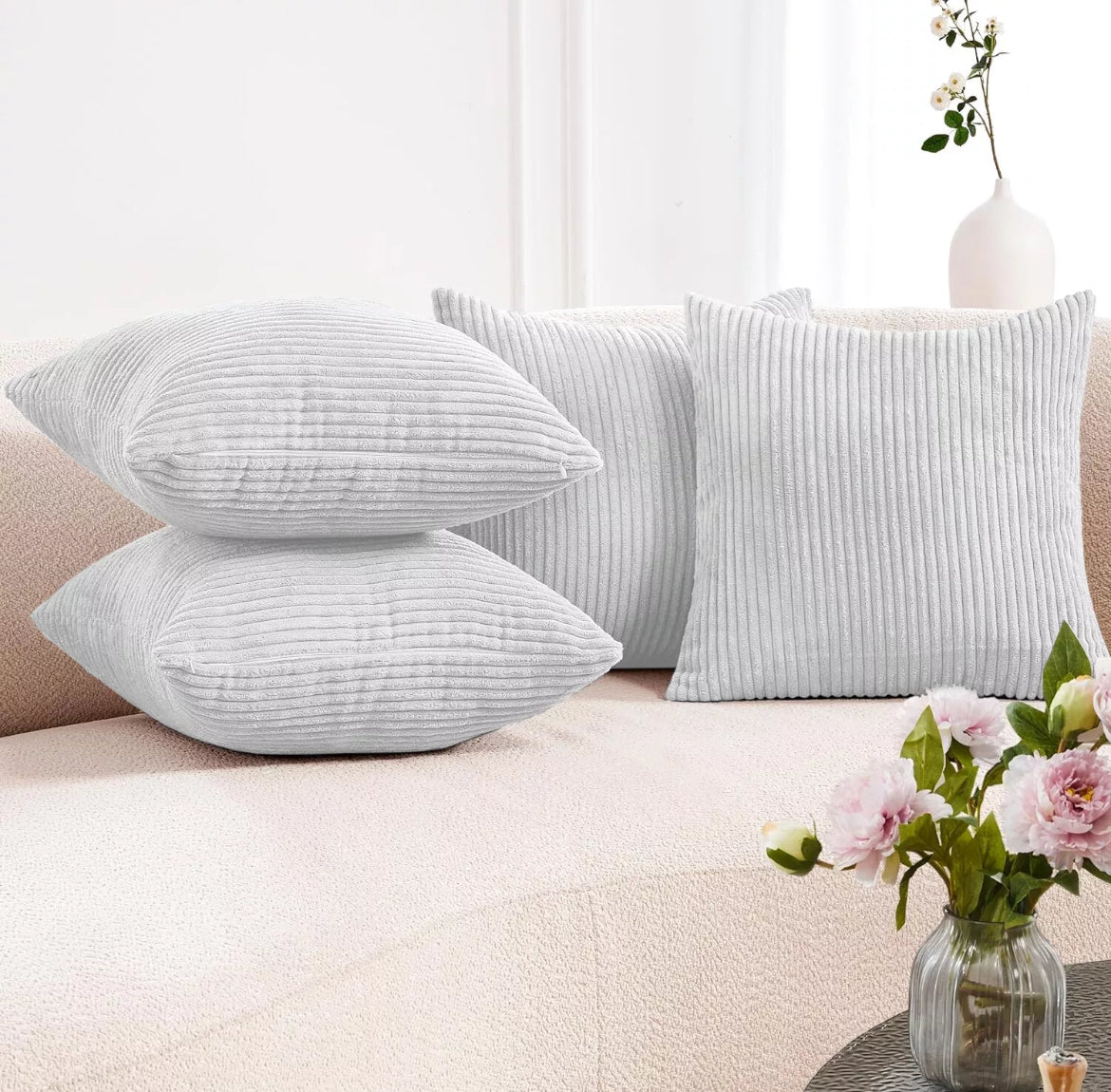 Pack Of 4 Stripe Velvet Cushion Covers